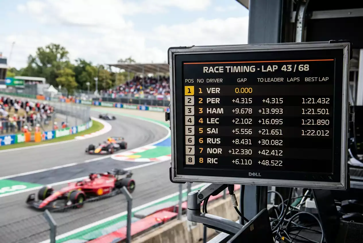 Live Formula 1 race timing screen showing real-time gaps and positions used for in-play betting decisions