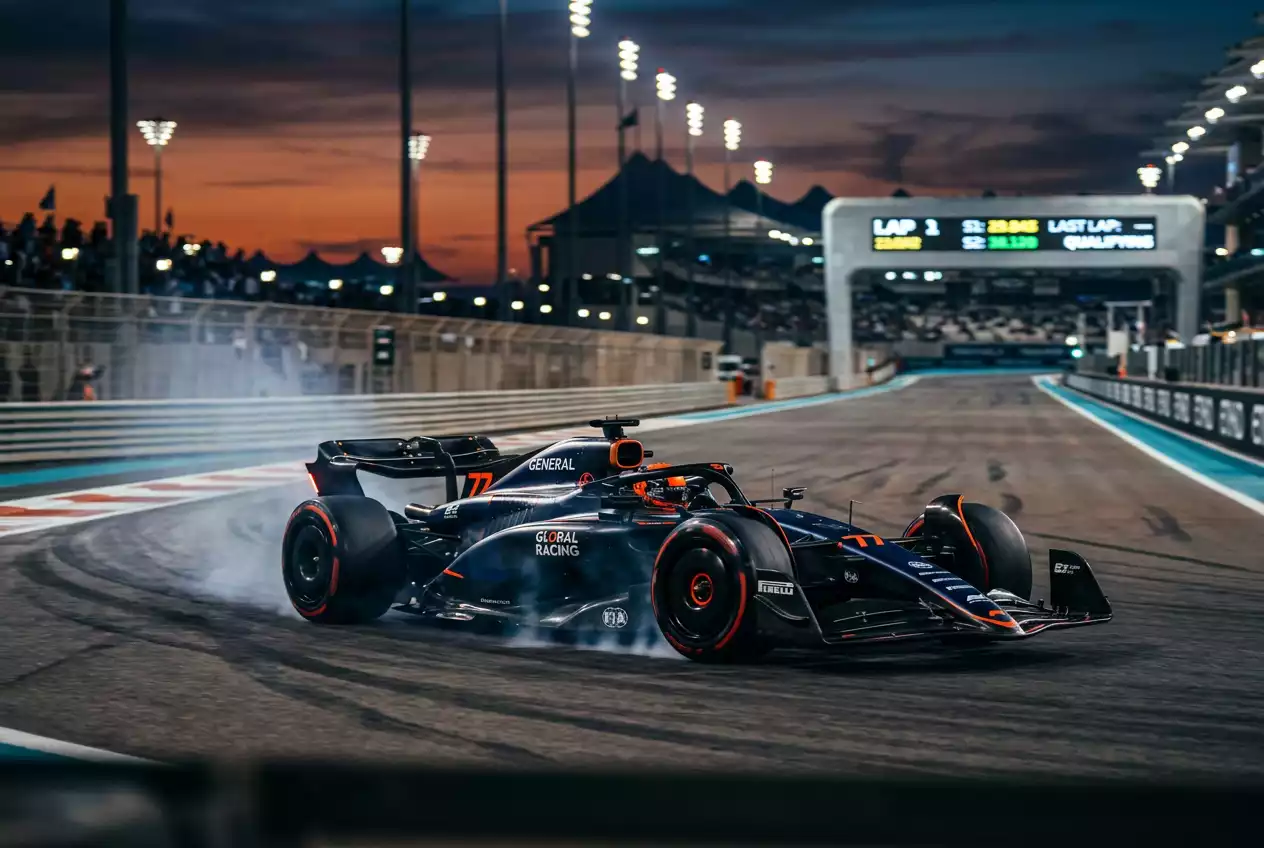 Formula 1 car on a flying qualifying lap with timing sector data for betting analysis