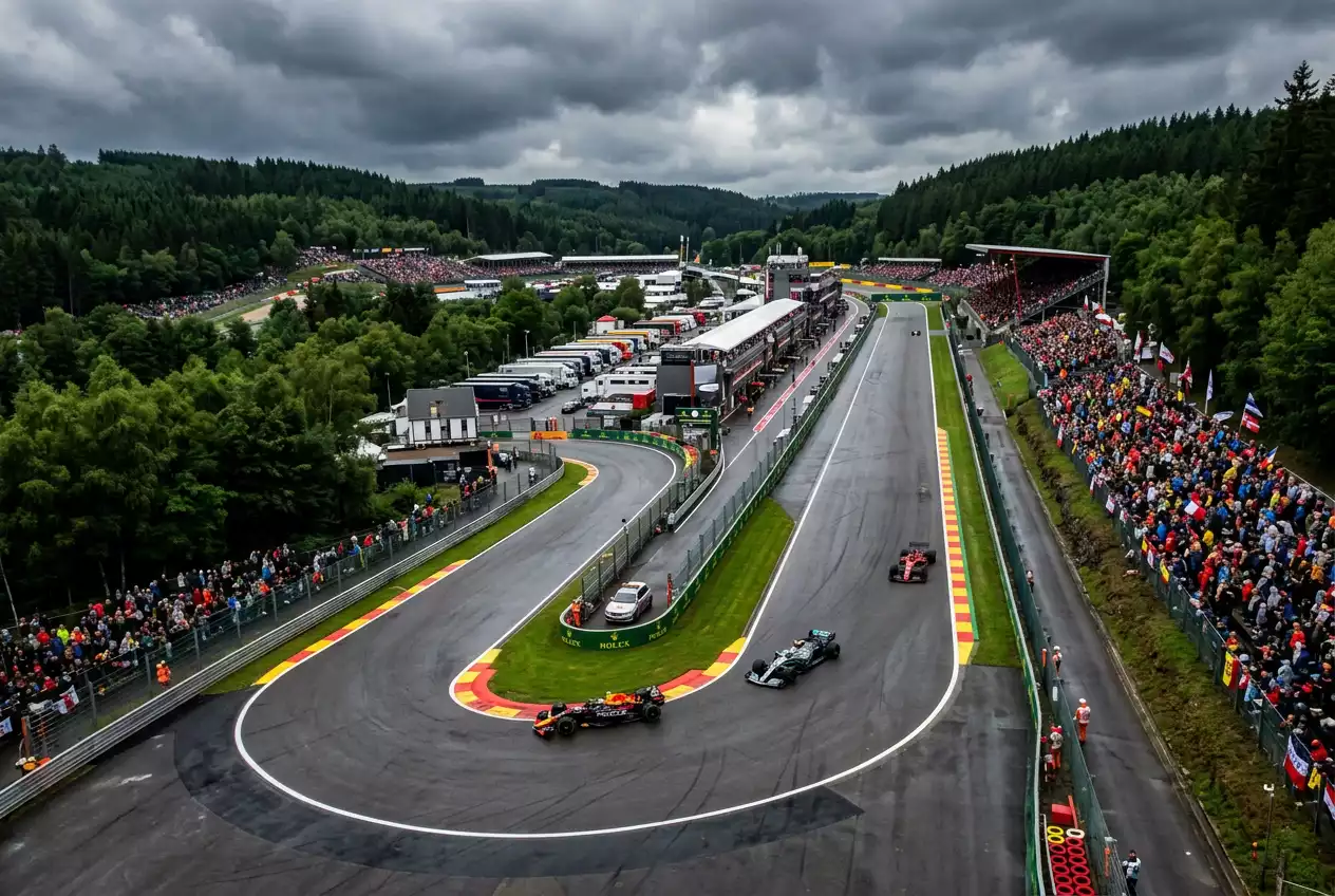 Spa-Francorchamps circuit with the Eau Rouge hill and Kemmel straight highlighted for F1 betting analysis